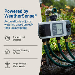 Orbit B-hyve XD mounted outdoors demonstrating weatherproof design and durability