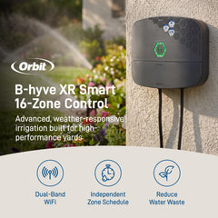Orbit B-hyve XR mounted outdoors on siding demonstrating durable weatherproof protection