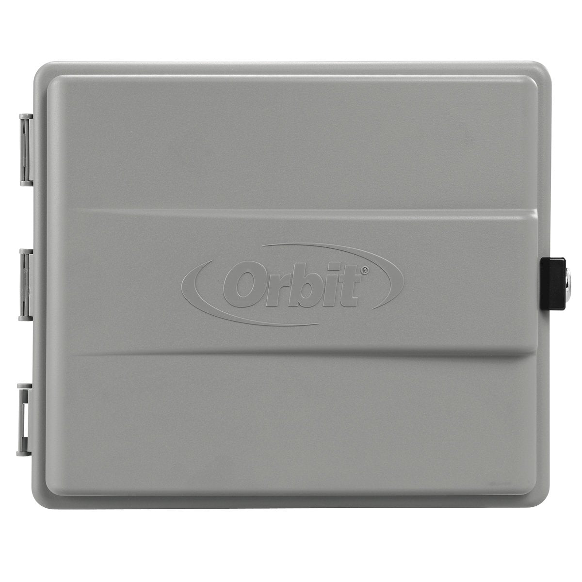 Orbit cabinet front closed showing weatherproof door and keyed lock for secure outdoor protection