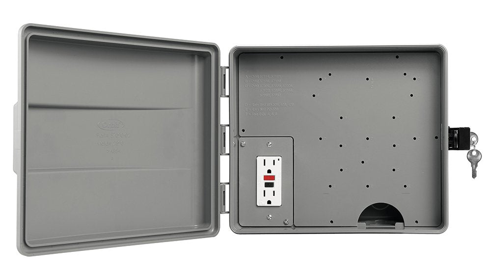 Orbit cabinet UL-approved GFCI close-up highlighting safe outdoor power connection and protection