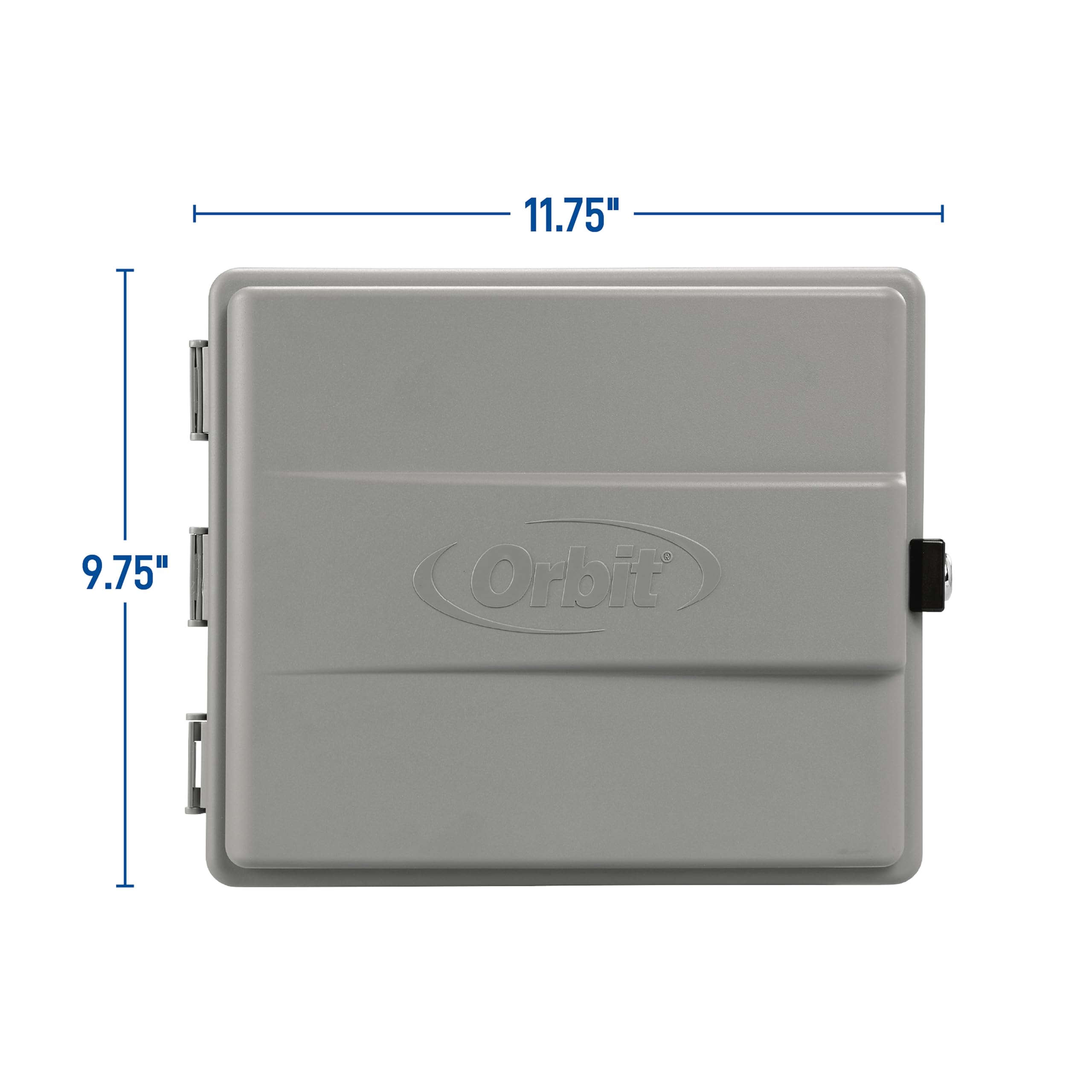 Orbit cabinet interior with sprinkler timer installed demonstrating spacious fit and tidy wiring