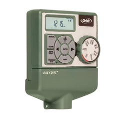 Orbit Easy Dial installed in garage near outlet demonstrating convenient indoor placement