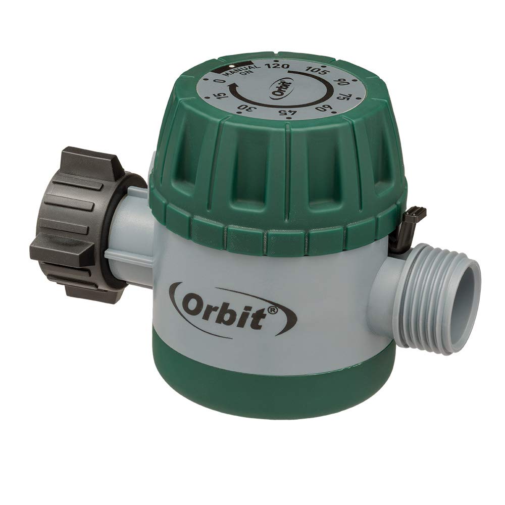 Orbit green timer front view showing easy-to-read dial and connectors for quick setup