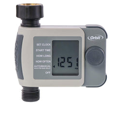 Orbit timer front view with large display showing easy programming and clear settings