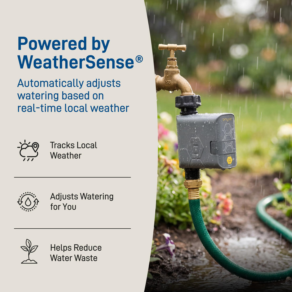 Orbit installed on garden hose showing automated watering benefit