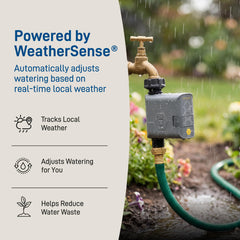 Orbit installed on garden hose showing automated watering benefit