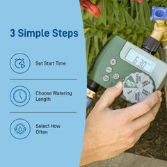 Orbit attached to outdoor spigot demonstrating simple installation benefit