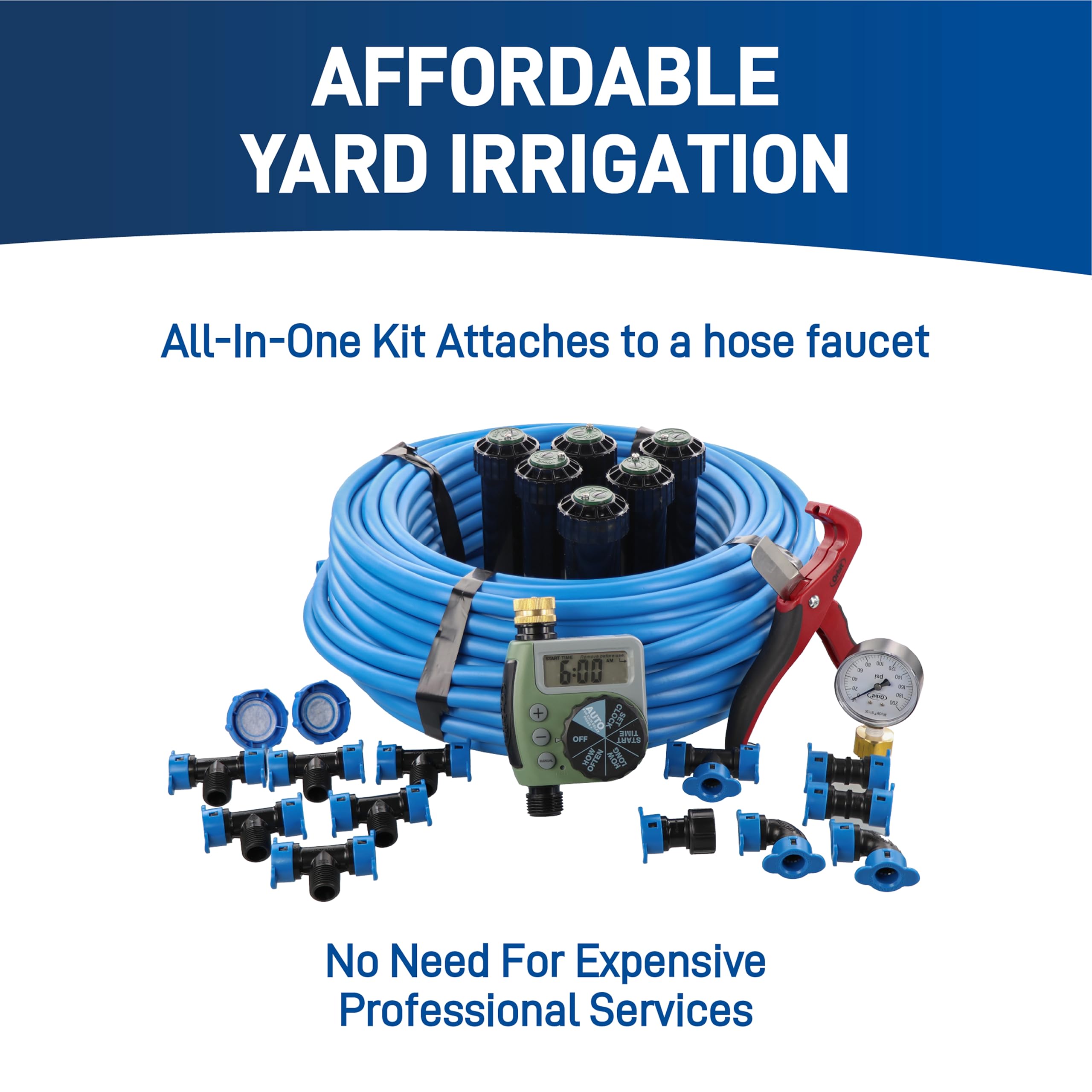 Orbit installed system in backyard showing automated watering for healthier turf