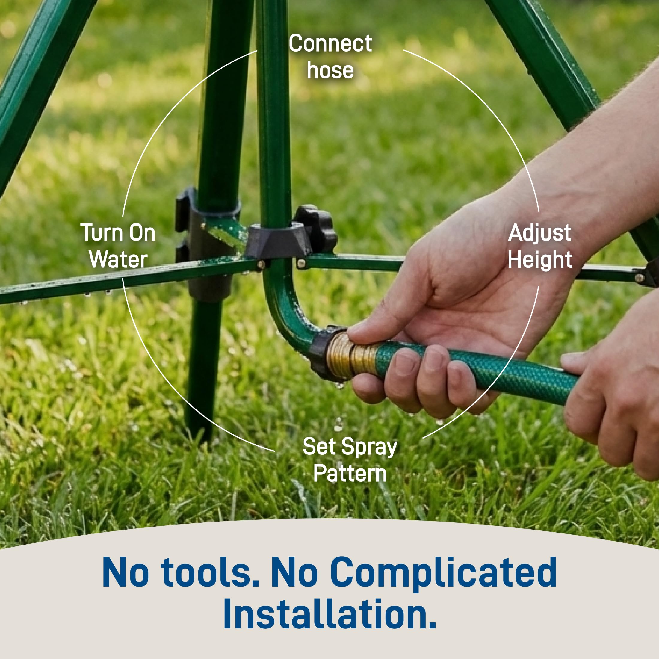 Orbit sprinkler in garden lifestyle setting, showing professional-looking results