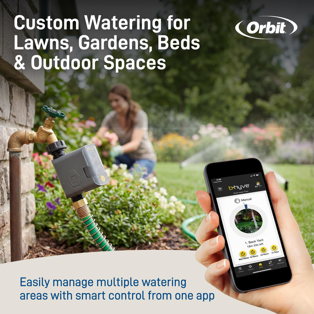 Orbit on patio with plants showing healthier yard with less effort