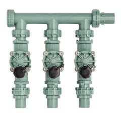 Orbit manifold front view showing three valves and weather-resistant housing for reliable performance