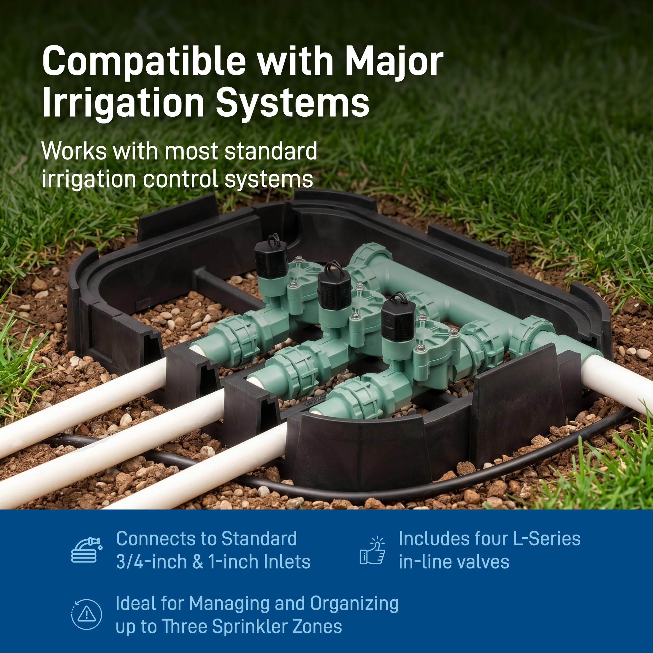 Orbit installation with drip lines showing manifold supplying both sprinklers and drip zones efficiently