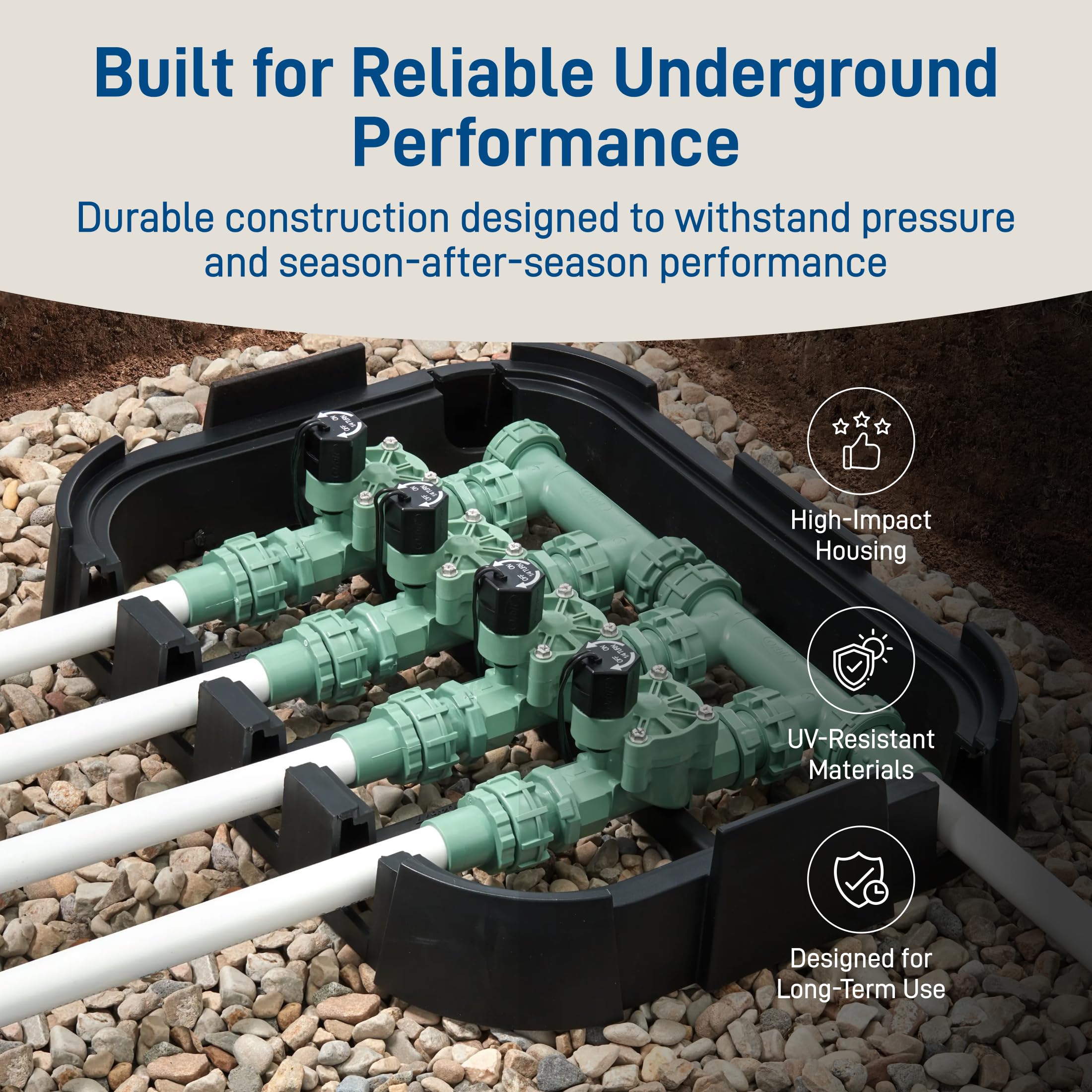 Orbit manifold installed in an underground box showing neat, serviceable setup