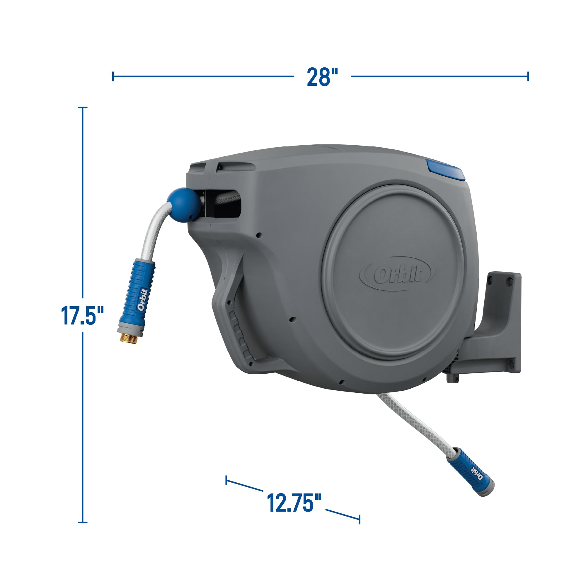 Orbit reel held by hand for scale showing manageable size and portability