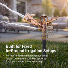 Orbit sprinkler mounted on riser demonstrating easy installation and stable performance