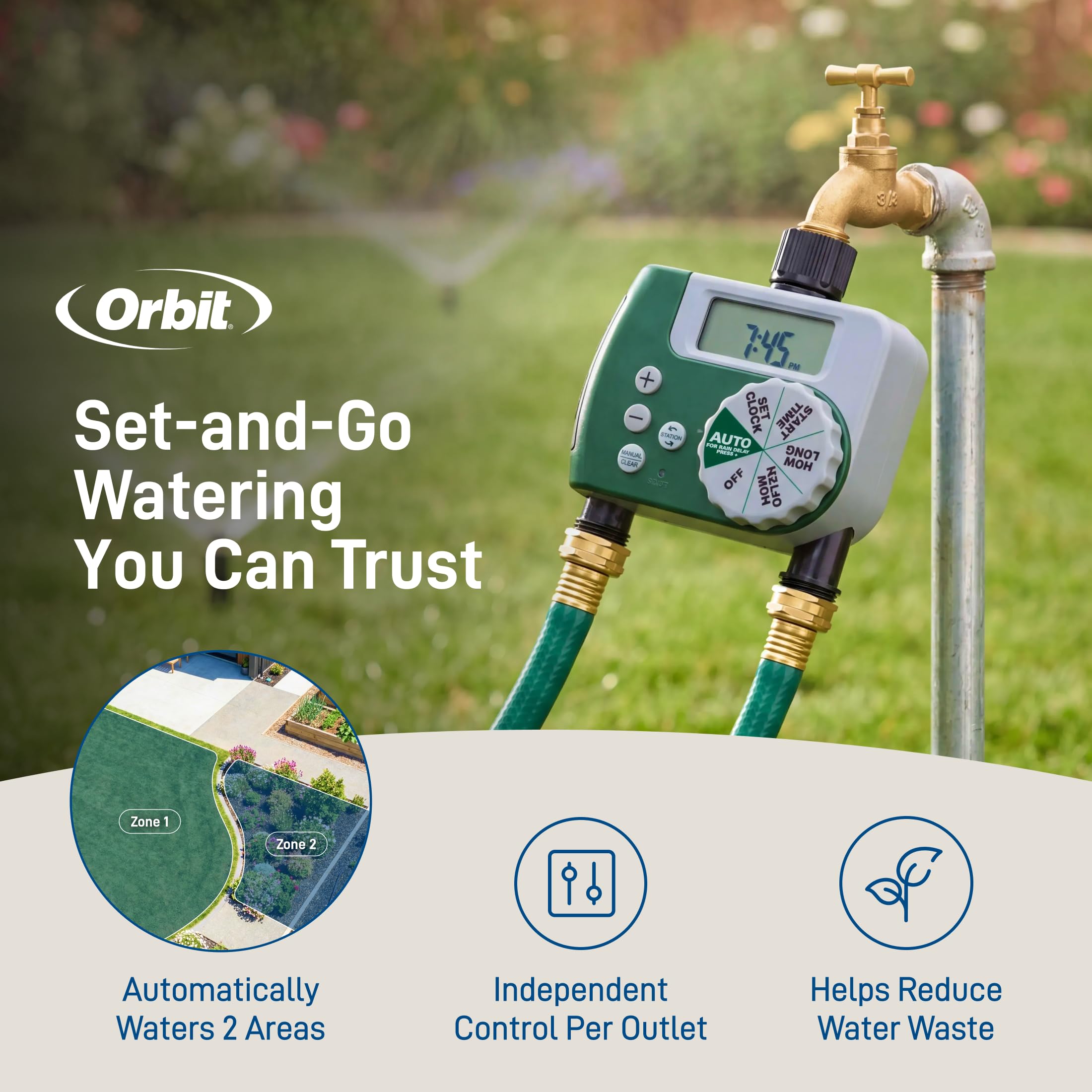 Orbit top view of two outlets delivering independent schedules advantage