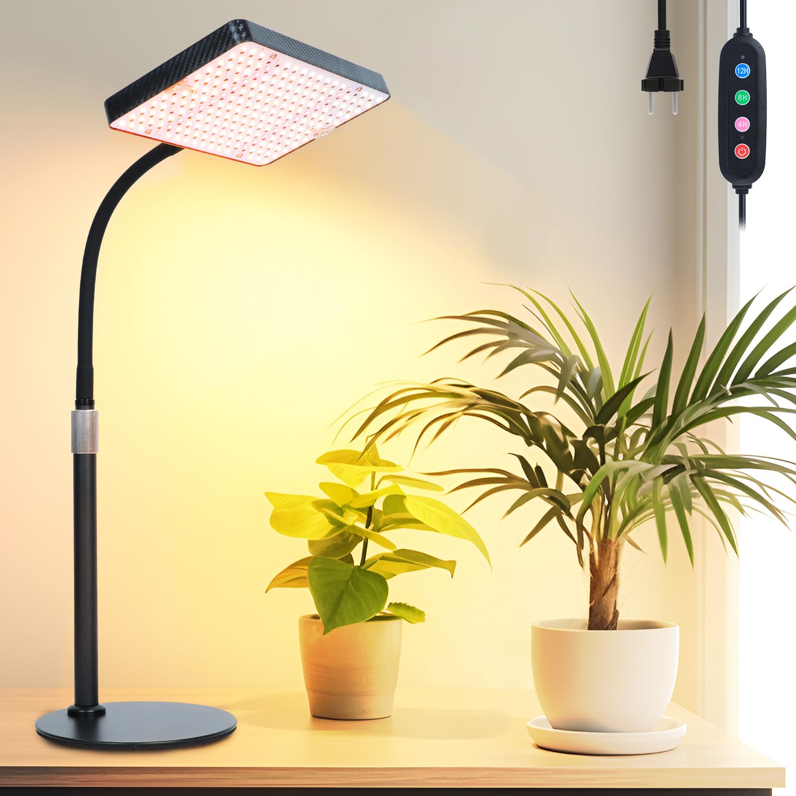 Orchbloom lamp front view on table showing clean design and even plant light