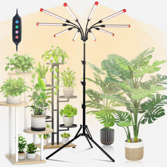 Orchbloom front view of standing grow light showing full ten-head coverage and even illumination