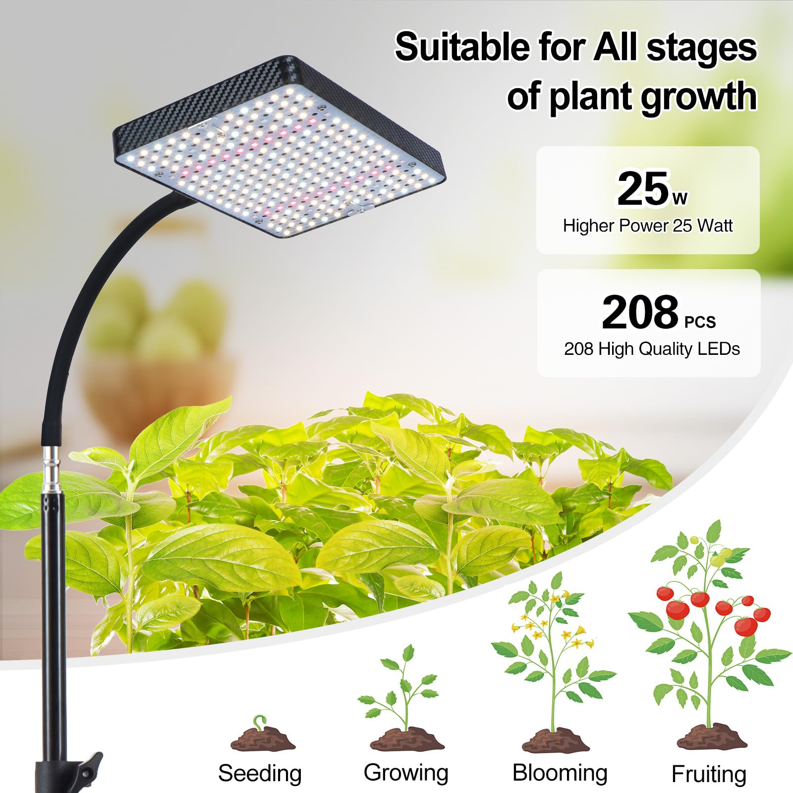 Orchbloom 360-degree gooseneck aimed at plants for precise directional lighting