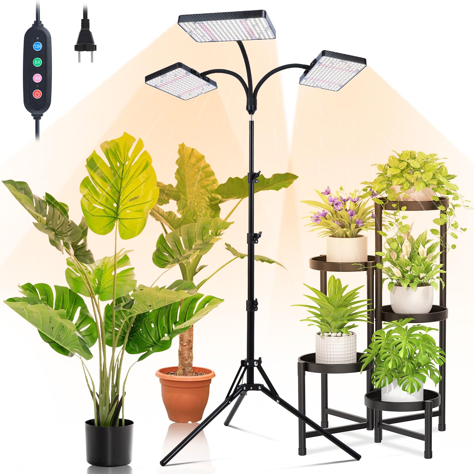 Orchbloom front view of standing grow light showing full fixture and benefit full coverage