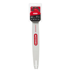 Oregon 20" bar and chain front view showing packaging and fit information, easy selection