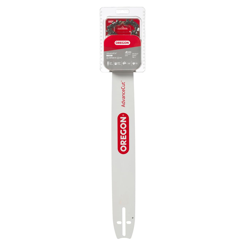 Oregon front packaging showing bar and chain combo for easy replacement