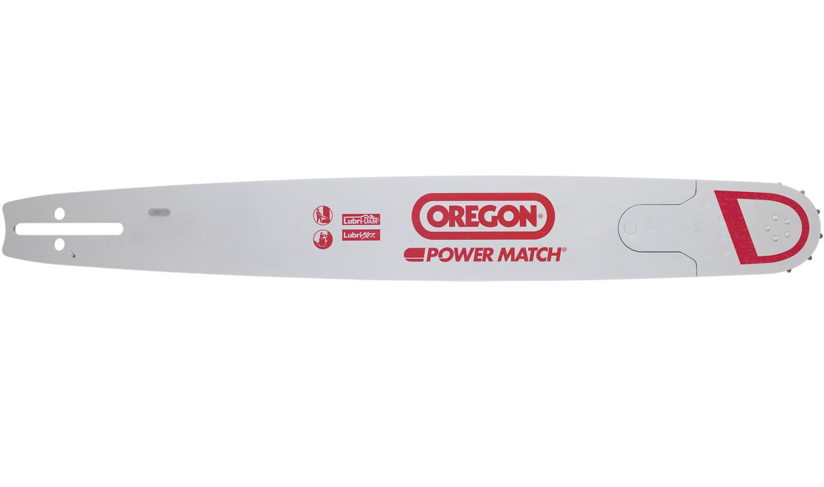 Oregon guide bar front profile showing length and durable solid-body design benefit long cuts