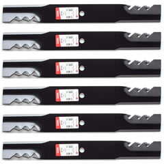 Oregon 6PK front packaging showing six mower mulching blades and clear labeling benefit: easy replacement