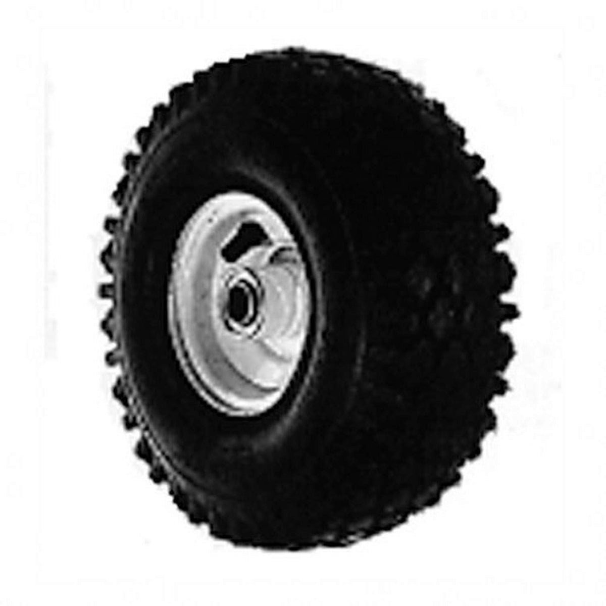 Oregon front view of wheel assembly showing tire and white wheel with easy replacement benefit