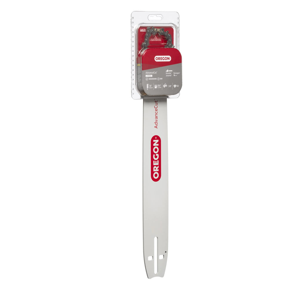 Oregon AdvanceCut guide bar nose detail showing durable multi-rivet design and control