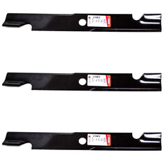 Oregon three-pack blades front packaging showing fit for Exmark 60" decks and quick install benefit