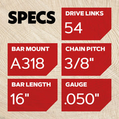 Oregon S54 chain close-up of Chamfer Chisel cutters for easier sharpening