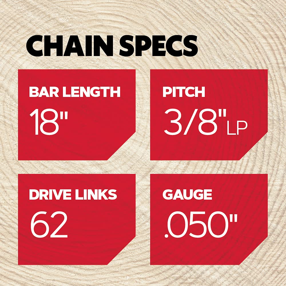 Oregon chain mounted on an 18" guide bar demonstrating proper installation benefit