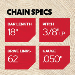 Oregon chain mounted on an 18" guide bar demonstrating proper installation benefit