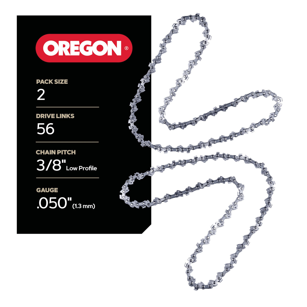Oregon chainsaw chain front view showing links and correct fit benefit
