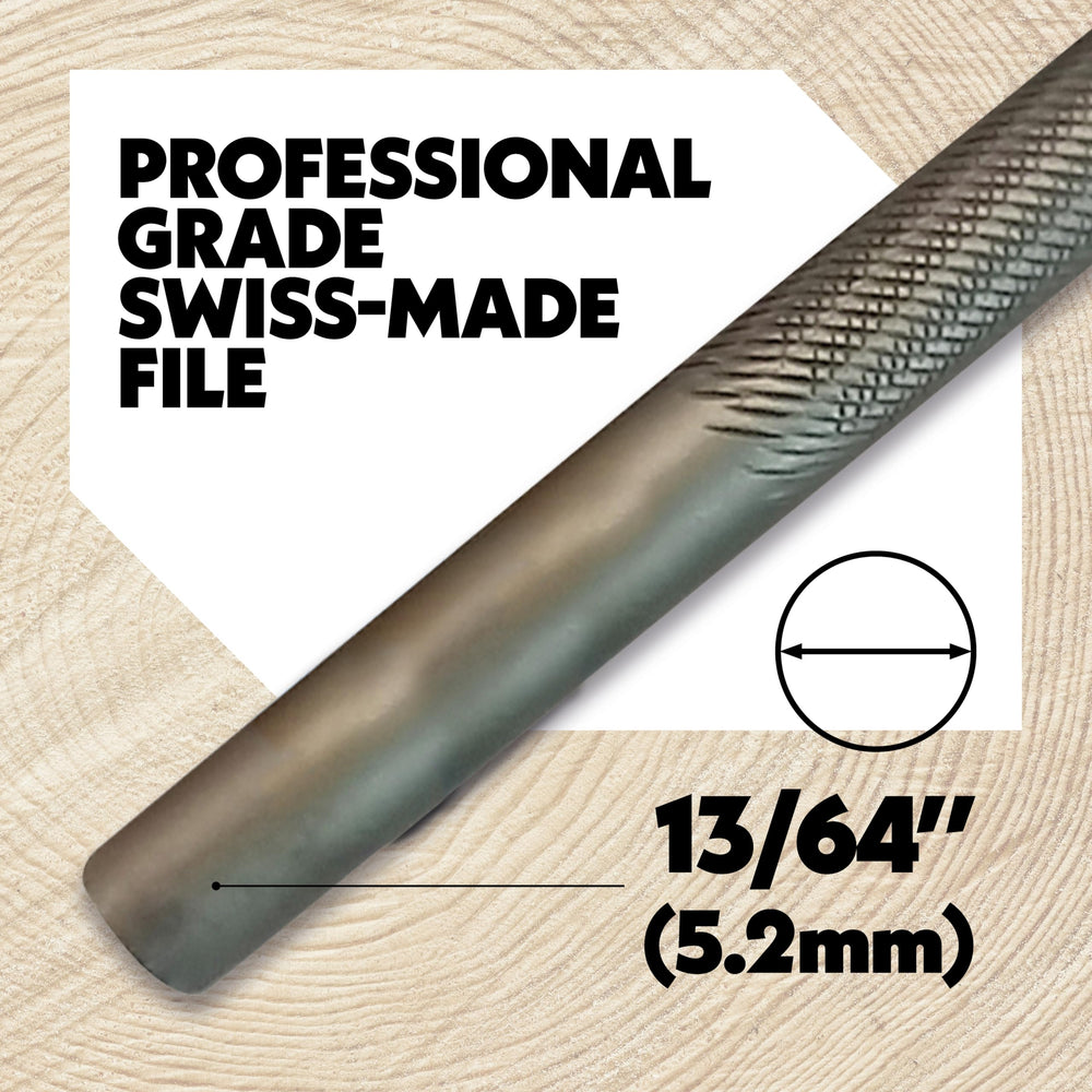 Close-up of Oregon file teeth highlighting precision ground surface for faster sharpening