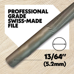 Close-up of Oregon file teeth highlighting precision ground surface for faster sharpening