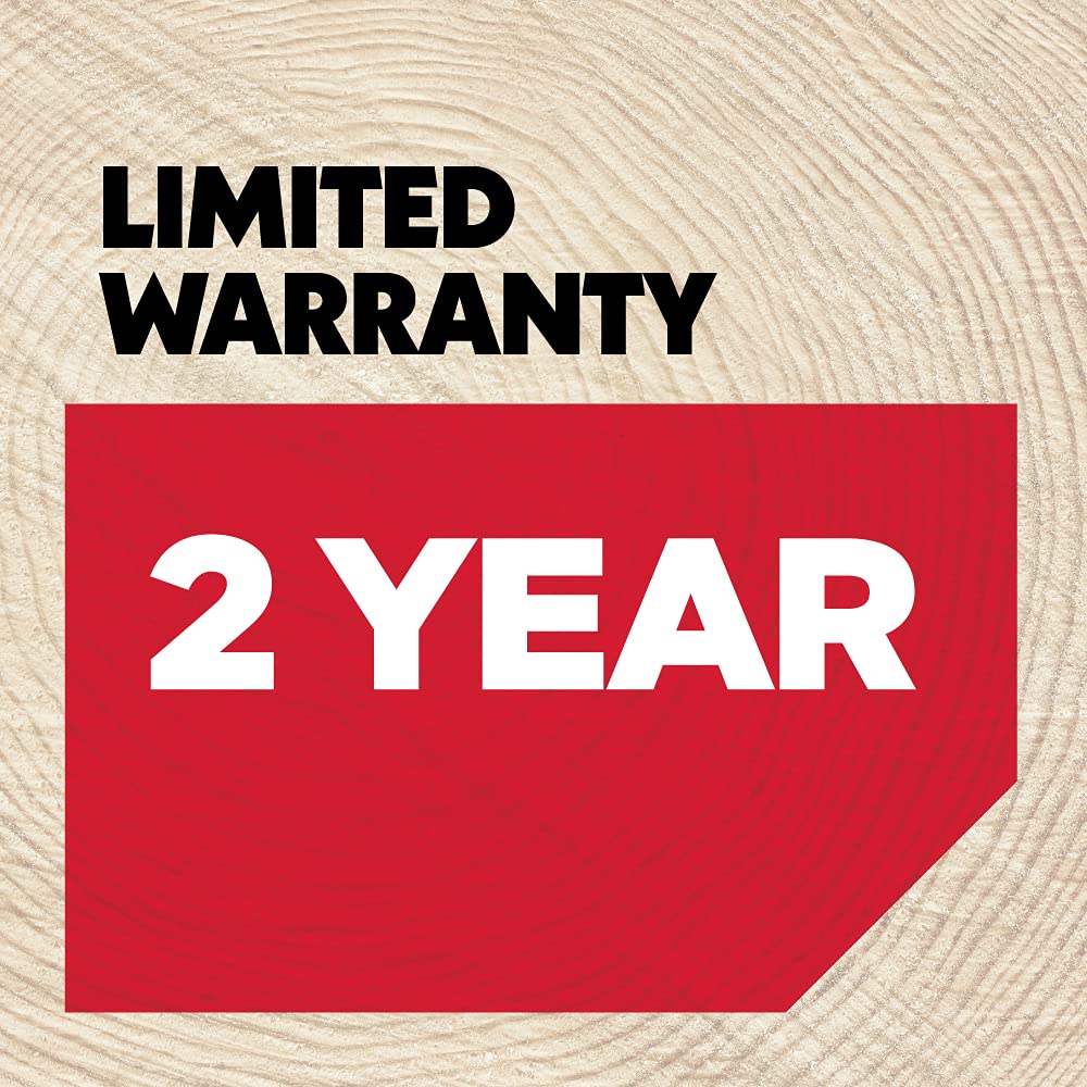 Oregon CS1500 boxed with warranty card showing ready-to-use packaging and 2-year support