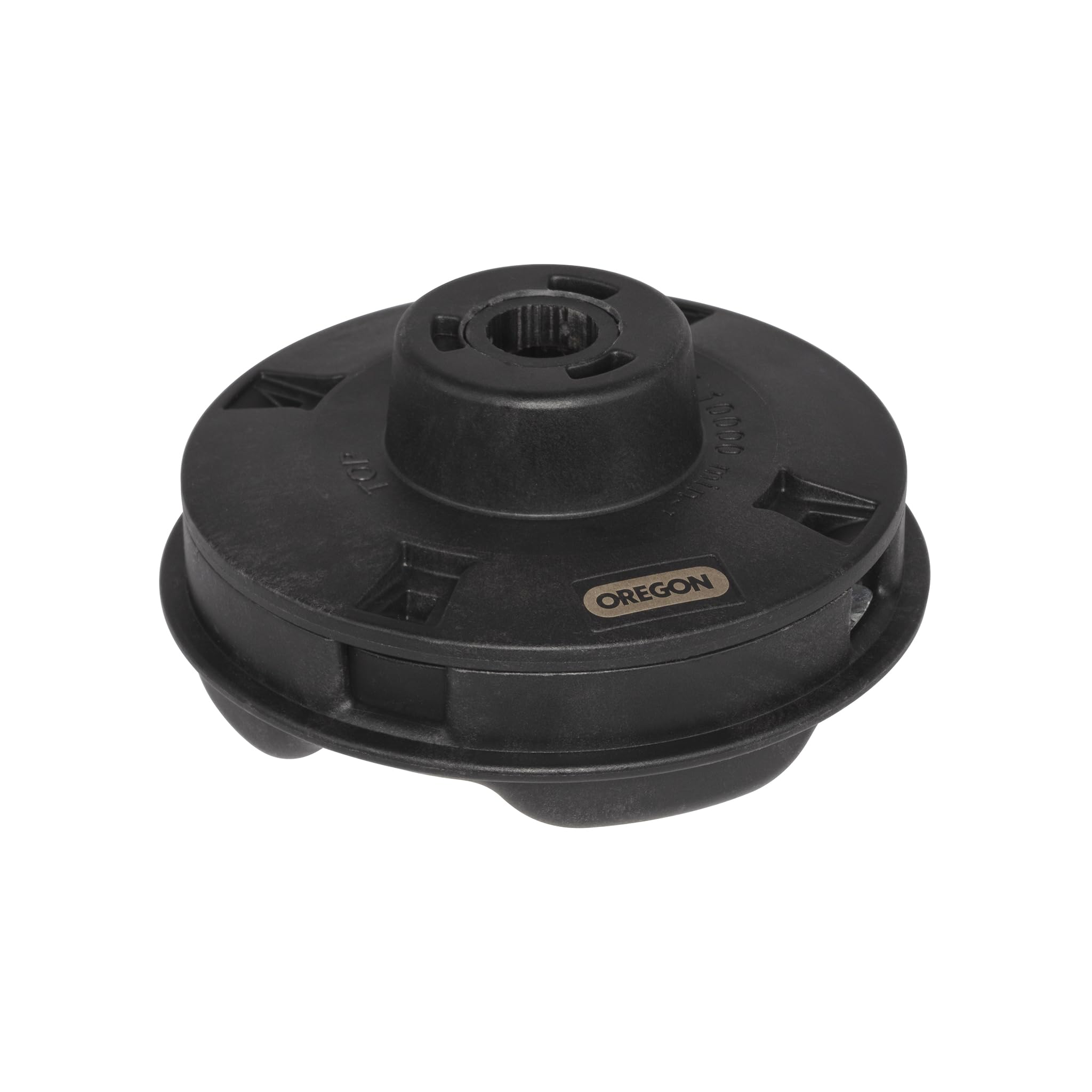 Oregon fixed line trimmer head close-up showing durable design and easy install