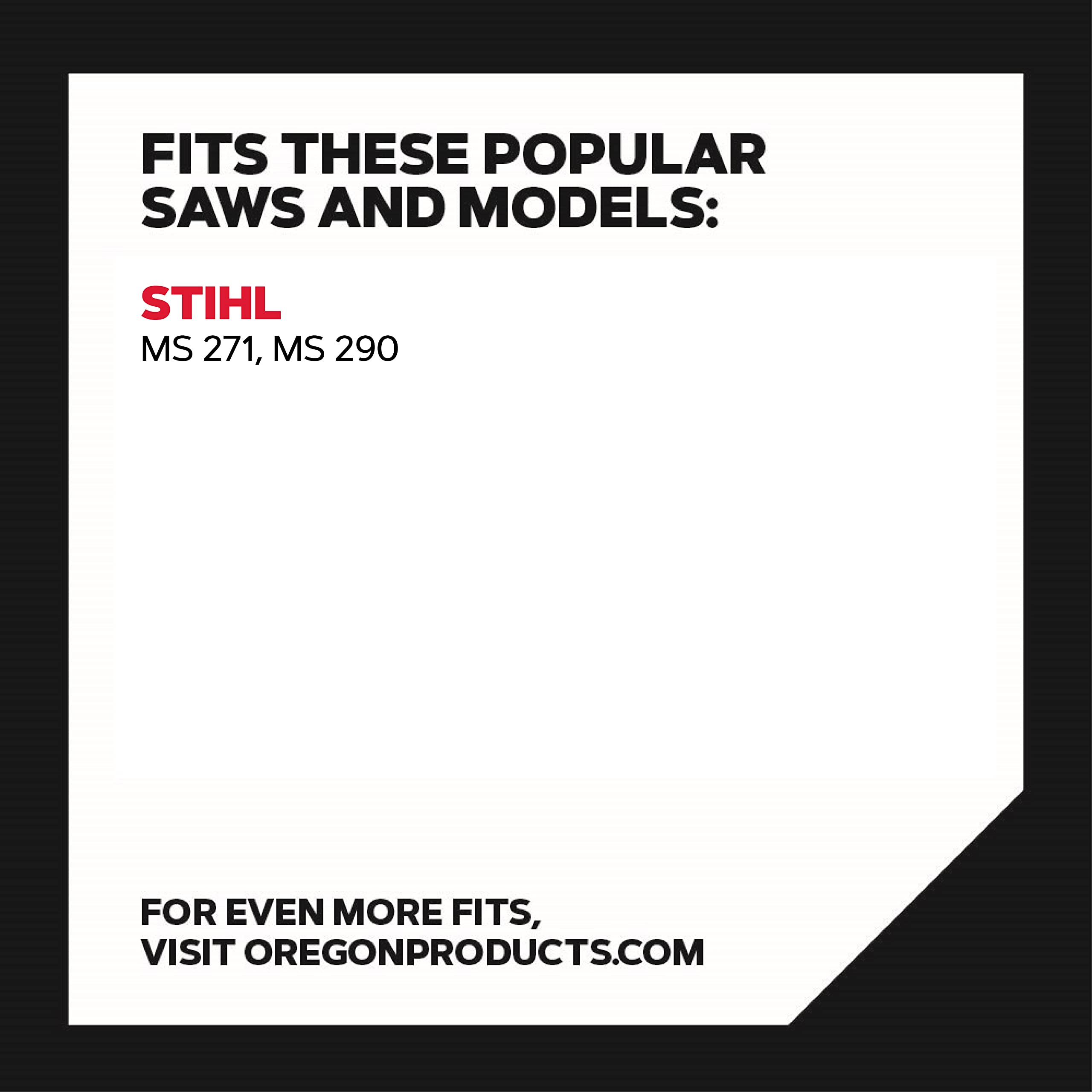 Oregon guide bar side profile showing 20-inch length, improved durability benefit