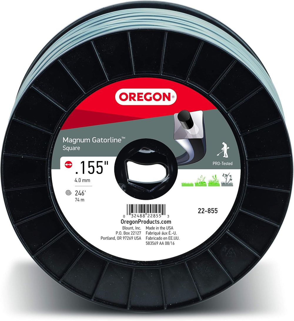 Oregon Magnum Gatorline front spool showing label and length for easy selection
