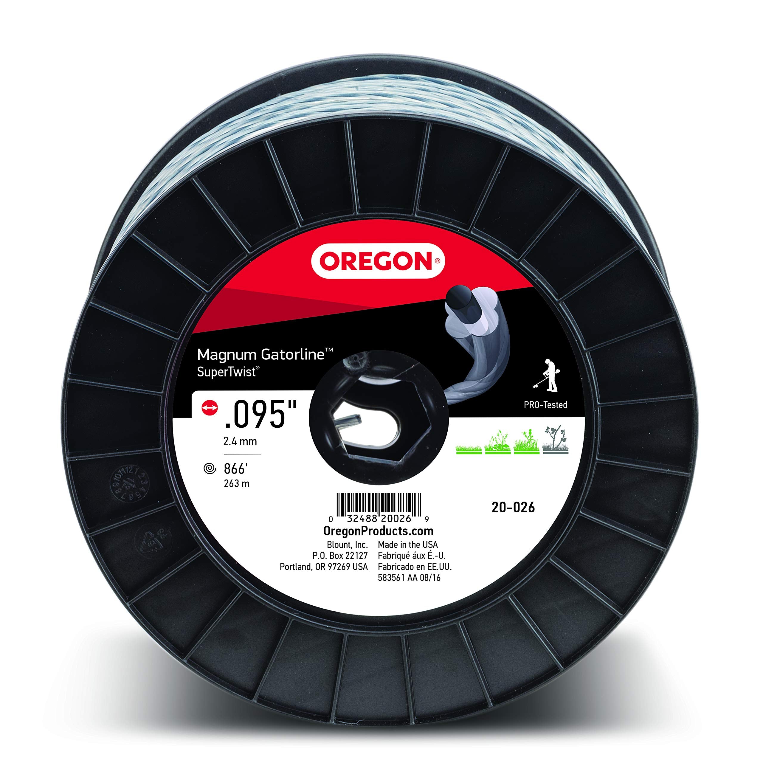 Oregon front view of 3‑pound spool showing heavy‑duty trimmer line and long run benefit
