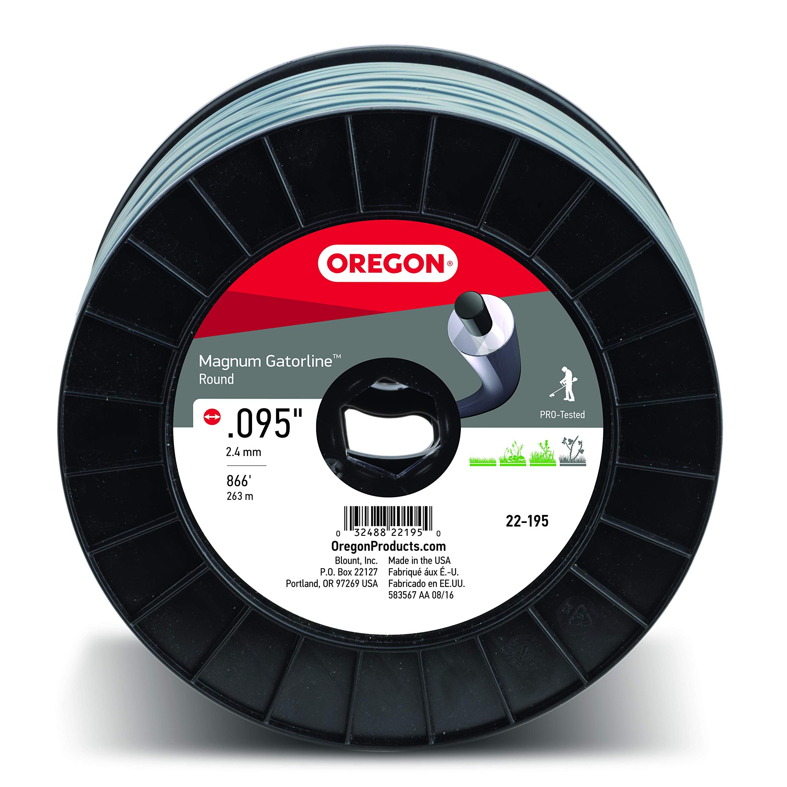 Oregon Magnum Gatorline carrete frontal mostrando longitud y ahorro
