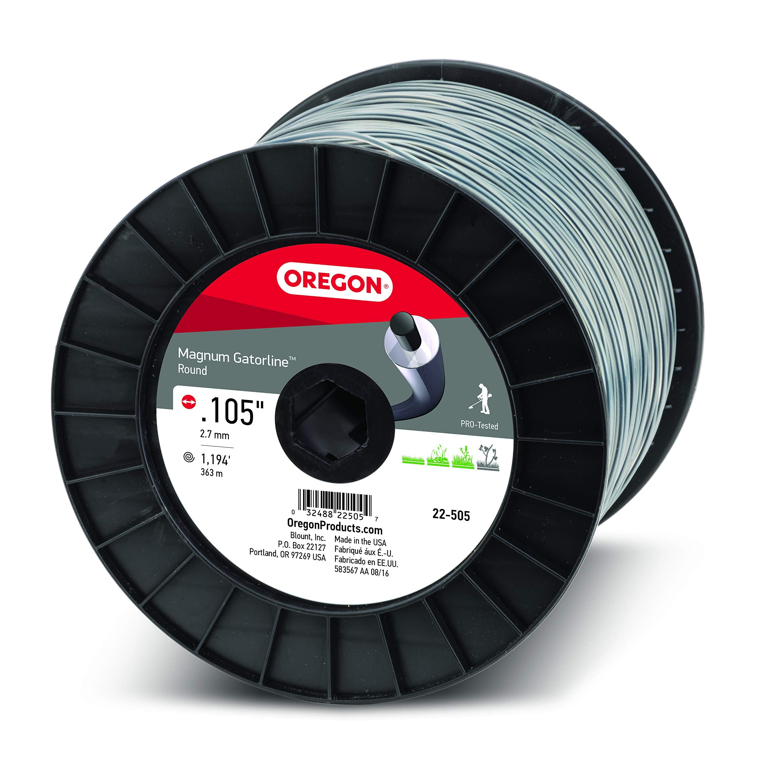Oregon spool front view showing 1194-foot heavy-duty line and durable packaging