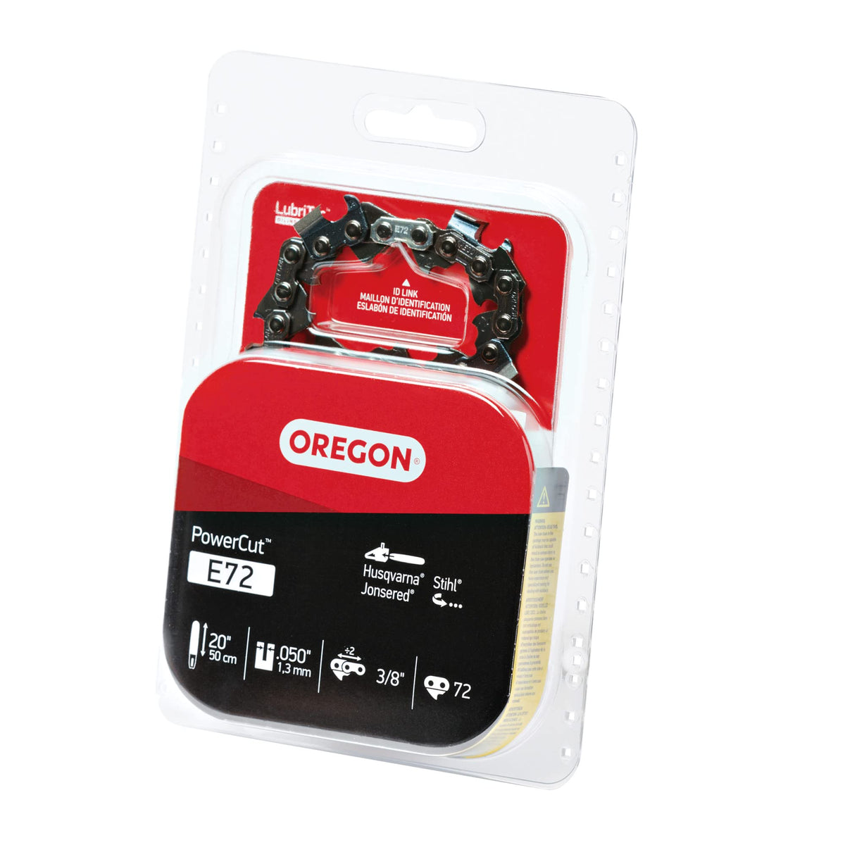 Oregon PowerCut front packaging showing model and size, clear compatibility benefit