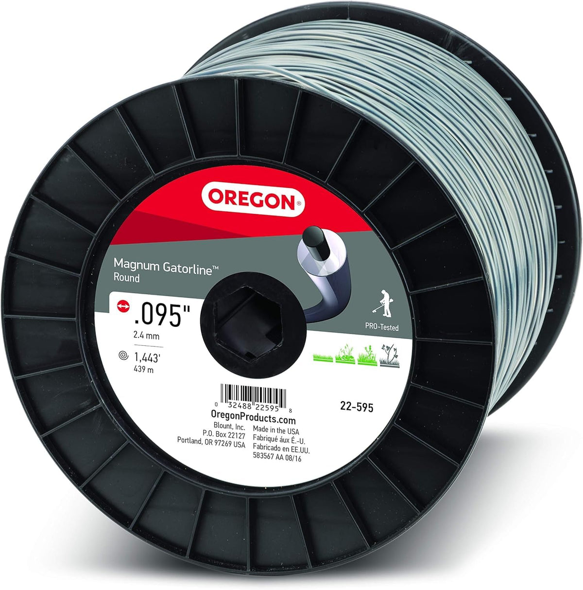 Oregon spool front view showing 1443 ft and heavy-duty benefit