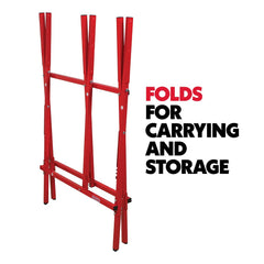 Oregon saw horse folded flat for storage and easy transport benefit