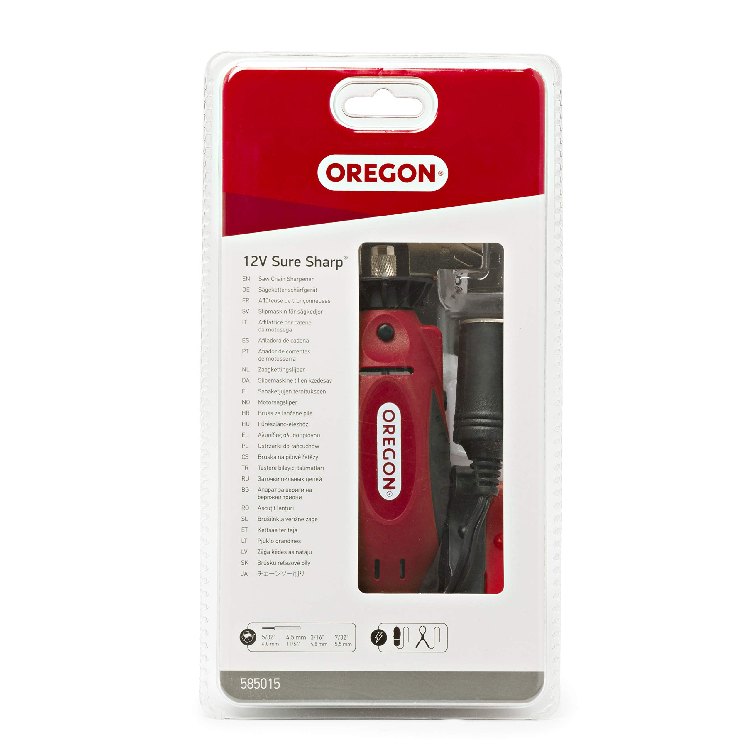 Oregon Sure Sharp on a truck tailgate showing vehicle power use and convenience