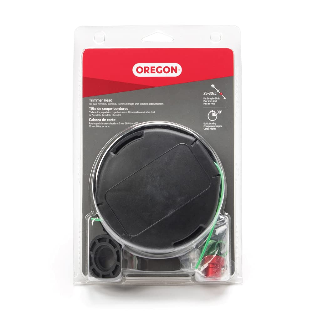 Oregon trimmer head front view showing compact design and quick-load benefit