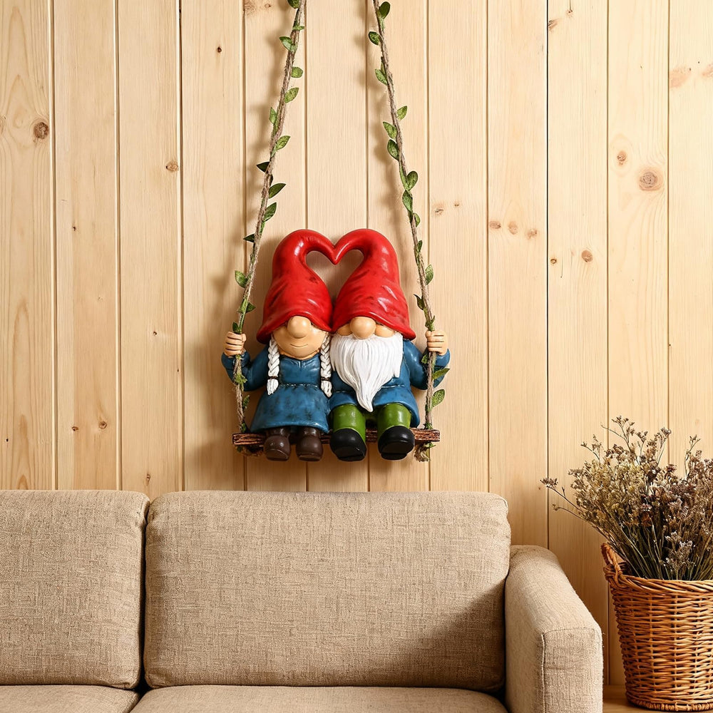 orenm gnomes hanging from tree branch adding whimsical garden interest